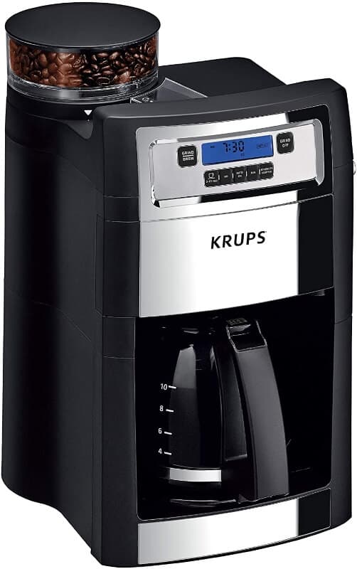 Krups grind and brew auto-start maker with builtin burr coffee grinder