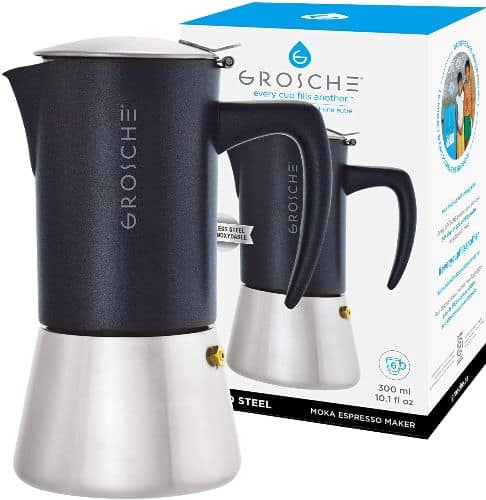 GROSCHE Milano Steel 6 cup Stainless Steel Stovetop Espresso Maker Moka Pot