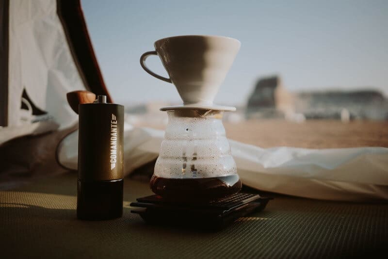 pour over coffee in tent